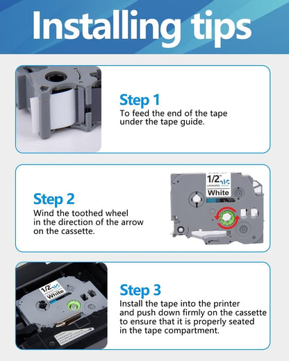 Weemay TZe TZ Tape 3 Pack 12mm Label Tape Compatible for Brother Ptouch Label Tape 12mm 0.47 Laminated White for PTD210 PTD220 PTH110BP PTD410 PTD600 Printer, 0.47" x 26.2'