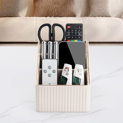 KINGFOM Remote Control Holder with 3 Compartments, Pu Leather Remote Caddy Desktop Organizer for TV, CD, Blu-Ray, Media Player, Heater Controllers and Cosmetics Office Supplies Light Beige