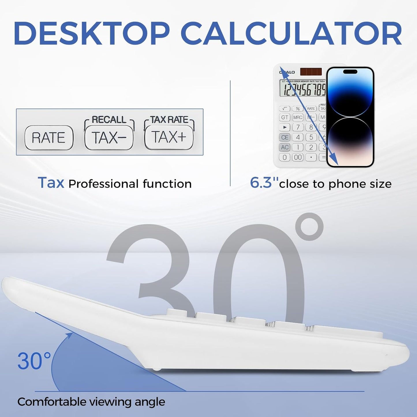 Pendancy Pocket Small Size Desk Calculator, 12 Digit Large LCD Display, Basic Tax Function Handheld Desktop Calculator with Solar Battery Dual Power, for Office, School, Business OS-12T (White)