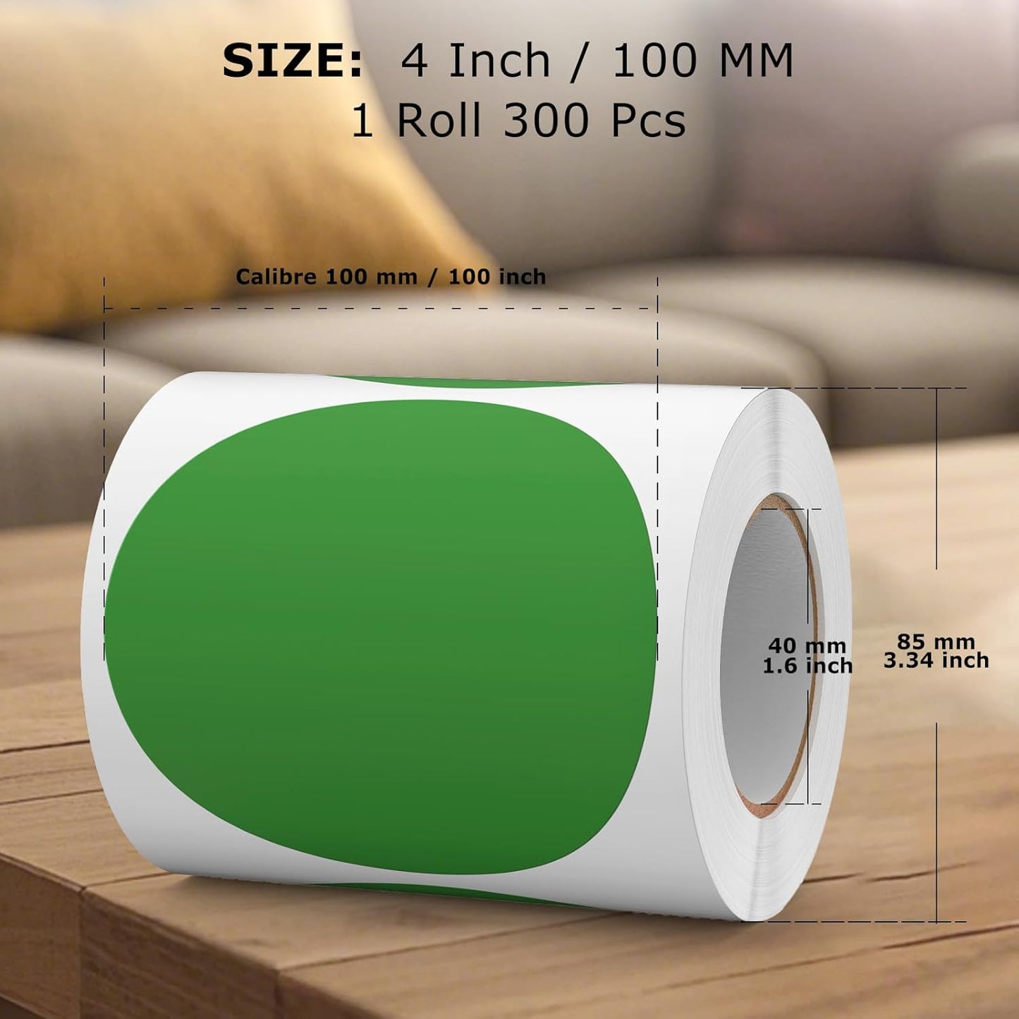 300 PCS Circle Stickers 4 Inch Green Vinyl Floor Dots Sticker Removable Self-Adhesive Colored Large Round Label Roll for Marking Inventory Organizing Classroom Line Up Spots