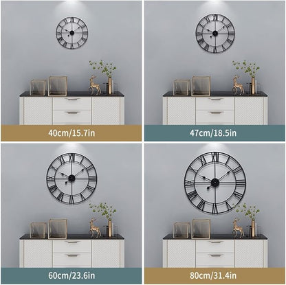 Large Wall Clocks for Living Room Decor, 16 Inch Round Black Metal Silent Non Ticking Battery Operated Jumbo Numerals Modern Vintage Decorative Clock Wall for Bedroom,Kitchen,Office,Farmhouse