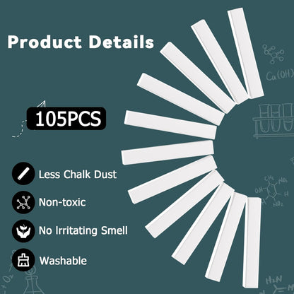 105PCS White Chalk,Dustless for Chalkboard Blackboard Stick Bulk Non-Toxic Chalk for School,Office and Home Use