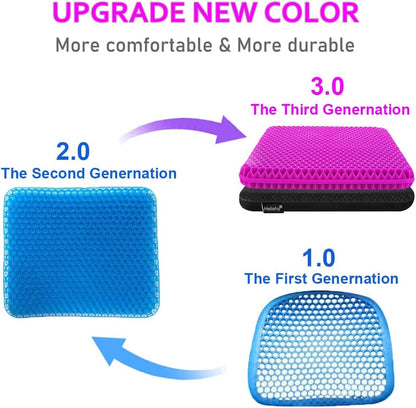 Extra Large Gel Seat Cushion, 17x17inch Double Thick Egg Gel Cushion for Pressure Pain Relief, Breathable Wheelchair Cushion Chair Pads for Car Seat Office Chair (Violet)