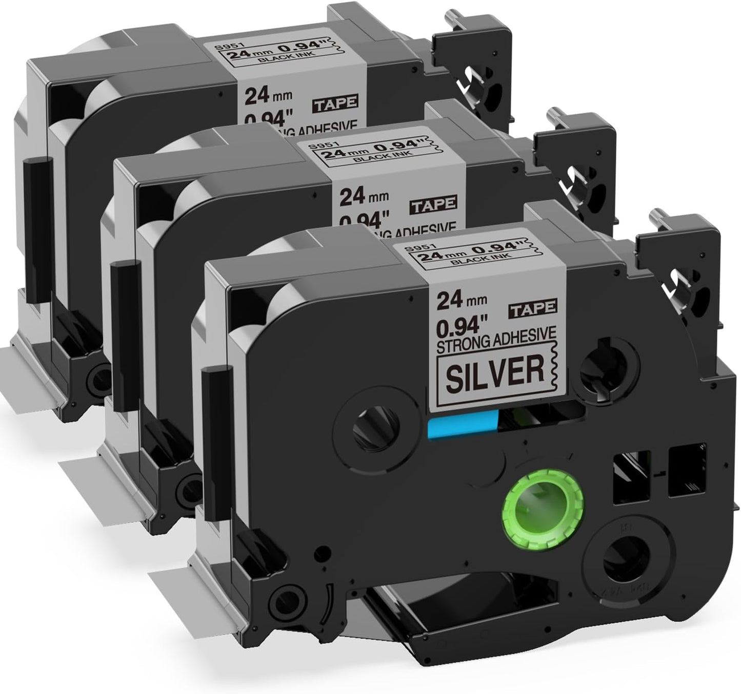 Label KINGDOM TZe-S951 24mm Silver Extra Strength Adhesive Tape Replacement for Brother TZeS951 Black on Silver TZe Tape 24mm 0.94 Strong Adhesive for PTD600 PTP710BT PT2730, 3-Pack