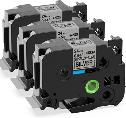 Label KINGDOM TZe-S951 24mm Silver Extra Strength Adhesive Tape Replacement for Brother TZeS951 Black on Silver TZe Tape 24mm 0.94 Strong Adhesive for PTD600 PTP710BT PT2730, 3-Pack