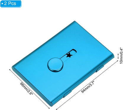 PATIKIL 2 Pcs Business Card Holder, Thumb Drive Business Card Holder Portable Business Card Holders Alloy Slide Out Card Case for Business Meeting, Blue