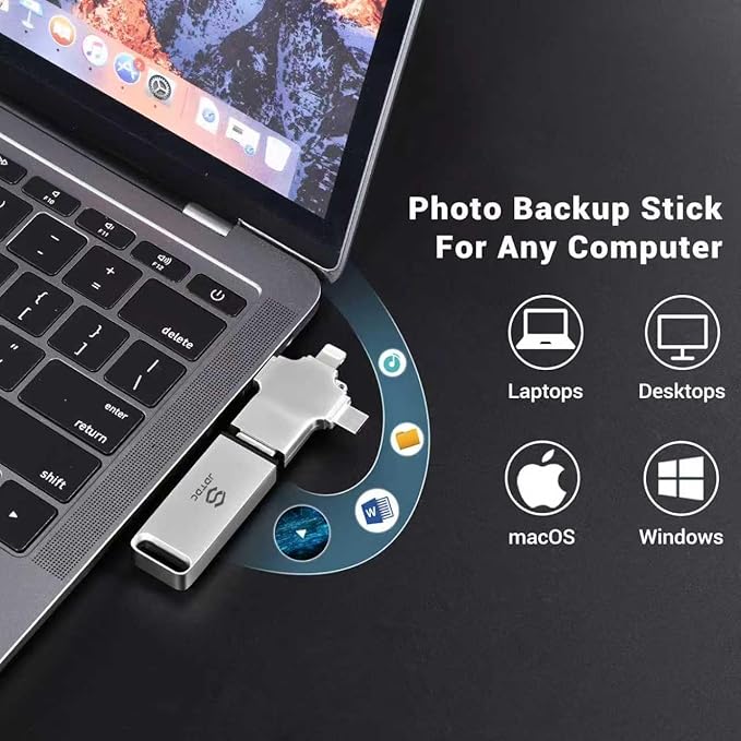 Photo-Stick 512GB All-in-One Photo & Video Backup-Storage for iPhone Android Mac & PC | Multiport-Flash-Drive & Memory-Stick for Seamless File Transfer Auto-Secure-Backup-USB-Flash-Drive Photo-Backup