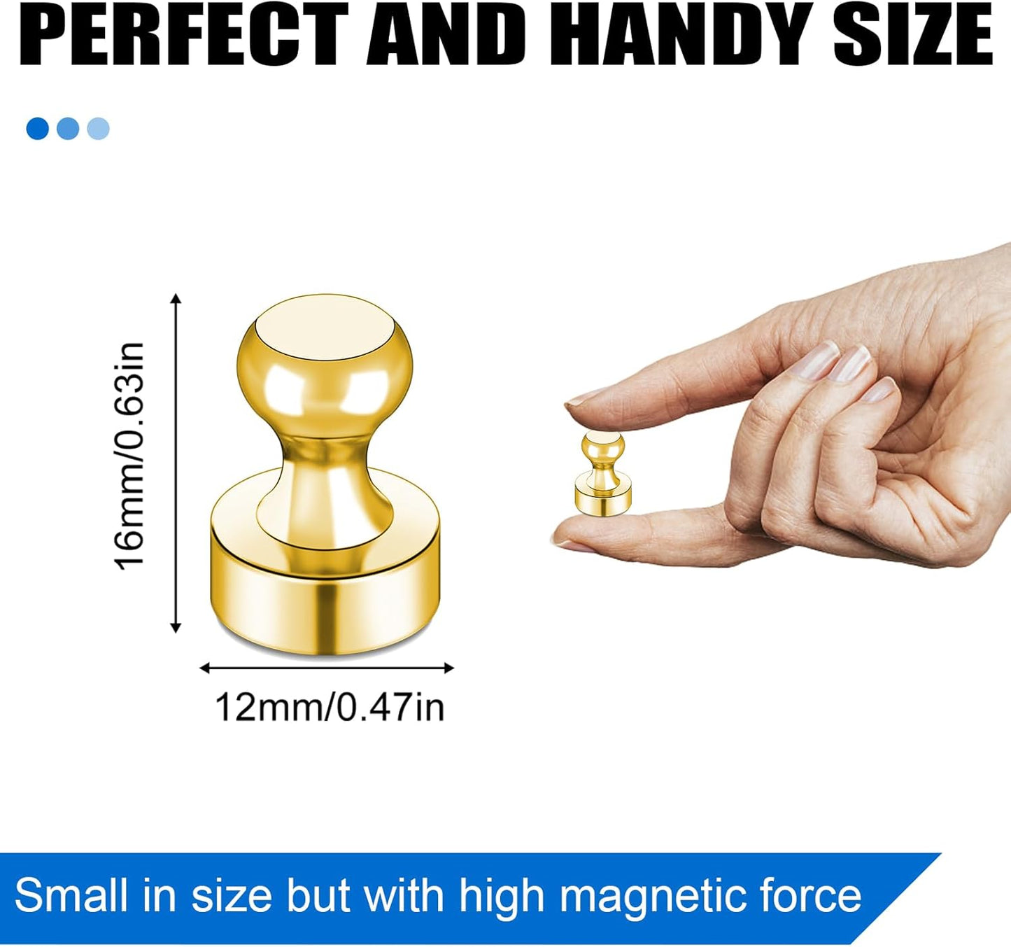 LOVIMAG Gold Fridge Magnets, 16 PCS Refrigerator Magnets - Strong Neodymium Metal Push Pin Magnet for Whiteboard, Kitchen, Office, Locker