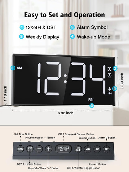 PPLEE Loud Alarm Clock for Heavy Sleepers,Dual Vibrating Alarm Clock with 3-level Vibration for Hearing-impaired Deaf,Weekday/Everyday Mode,5 Dimmer,5 Volume,Large Numbers,USB Charger,Power-off Memory