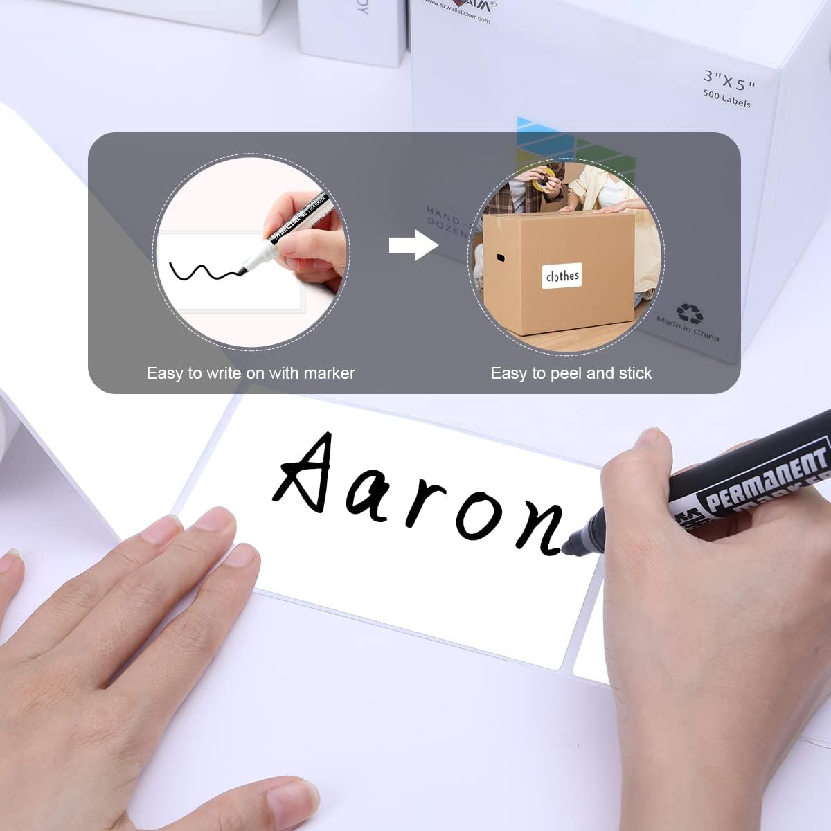 PARLAIM 3" x 5" Rectangle Adhesive Color Code Stickers,500 per Dispenser Box Roll Square Label Inventory Stickers (White)