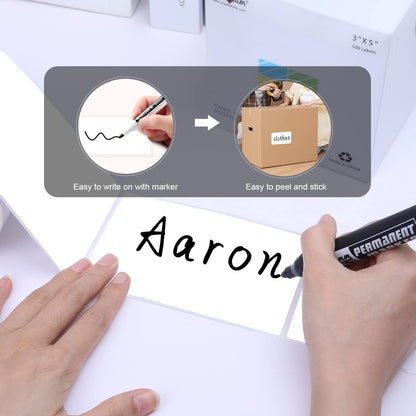 PARLAIM 3" x 5" Rectangle Adhesive Color Code Stickers,500 per Dispenser Box Roll Square Label Inventory Stickers (White)