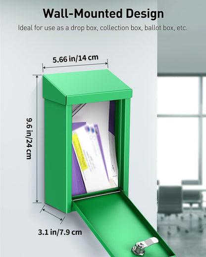 Uniclife Green Key Drop Box for Outside, Metal Safe Suggestion Box with Key Lock, Collection Boxes Donation Chest, Wall Mounted Mailbox with Top Slot, Steel Cash Drop Chest for Home Office Business