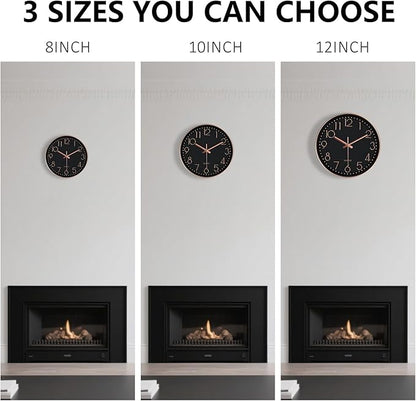 Wall Clock, Silent Wall Clocks Battery Operated 10 Inch- Modern Non Ticking Analog Clock with Large Numerals Tempered Glass Clocks for Bedroom, Living Room, Kitchen, Office Decor, Black
