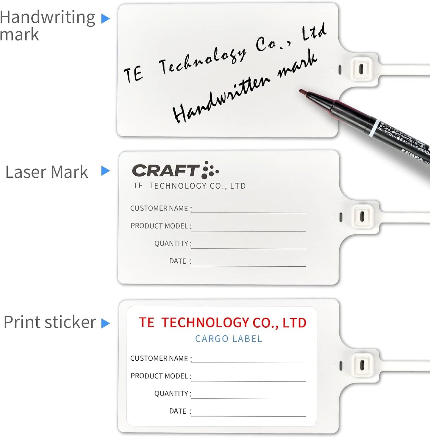 100 White Plastic Writable Shipping Tags - Large, Waterproof, Hanging Labels with One Permanent Marker Pen