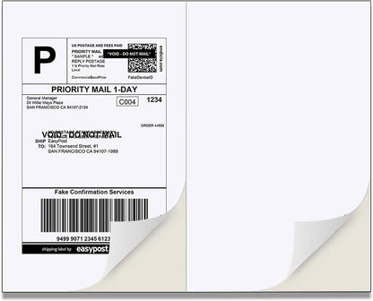 2000 Half Sheet Self Adhesive Shipping Labels for Laser Inkjet Pinters, 8.5 x 5.5 inches (1000 Sheets, 2000 Labels)