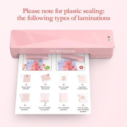 Crenova A4 Laminator Machine 4 in 1 Personal Desktop Hot & Cold with 10 Laminating Pouches No Bubbles 9 Inch Thermal Laminator for Home Office School Business Use Pink