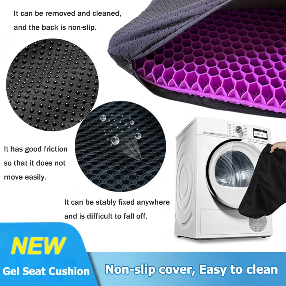 Extra Large Gel Seat Cushion, 17x17inch Double Thick Egg Gel Cushion for Pressure Pain Relief, Breathable Wheelchair Cushion Chair Pads for Car Seat Office Chair (Violet)