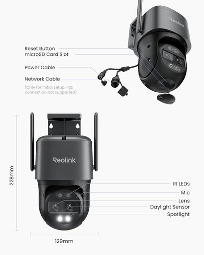 REOLINK 4K Wired WiFi Outdoor Camera, 8MP Dual Lens Security Camera, 360 PTZ Camera Auto Tracking, 2.4/5GHz Wi-Fi Smart Person/Vehicle Detection, 6X Hybrid Zoom, Color Night Vision, TrackMix WiFi