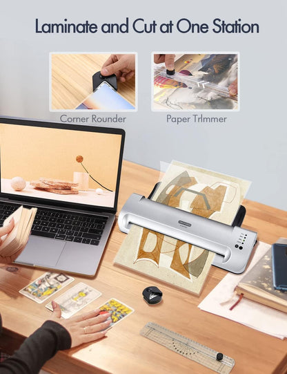 Laminator Machine, SINOPUREN 13-inch Thermal Laminator, with Paper Trimmer, Corner Rounder, 10 Pouches Sheets, Quick Warm-Up, Cold and Hot Laminating for Home/School/Office