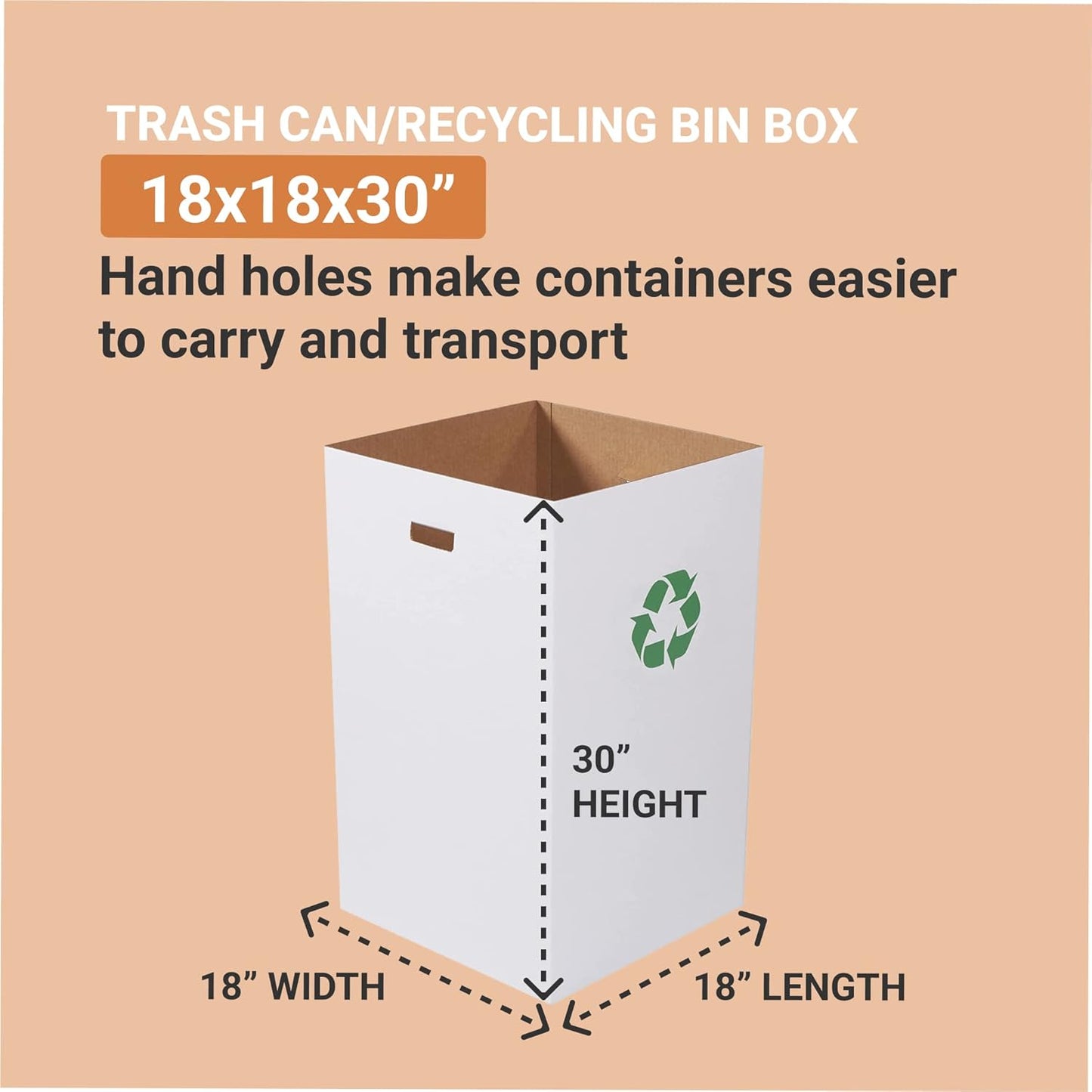 AVIDITI Cardboard Trash Cans and Recycling Bins, 40 Gallon 18"L x 18"W x 30"H (10-Pack) Reusable or Disposable Pop Up Garbage Boxes for Parties, Outdoor Events, Heavy Duty, Recycle