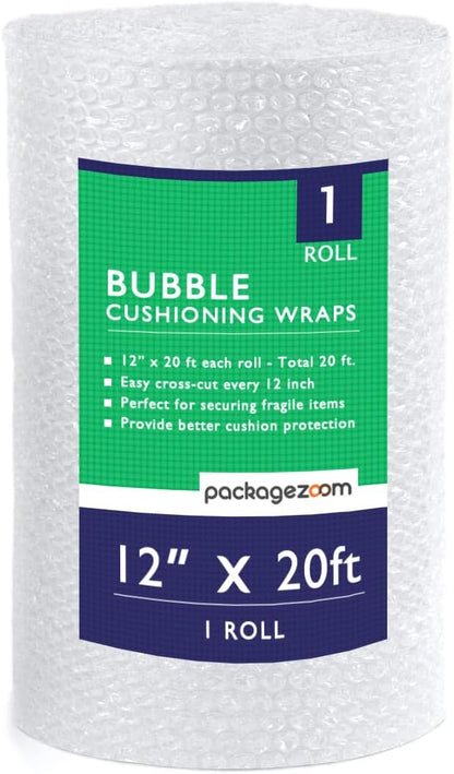 12 inch x 20 ft Bubble Cushioning Wrap, Perforated Every 12" Protective Packing Moving & Shipping Supplies for Boxes & Fragile Items