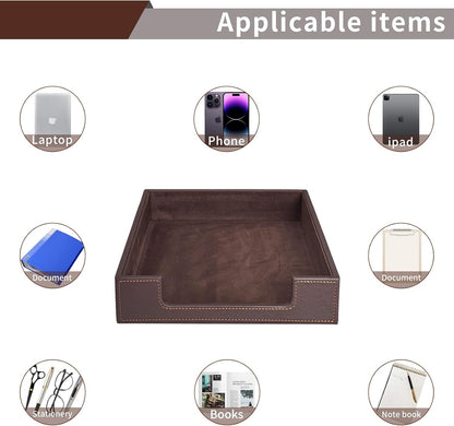 PU Leather Letter Tray - Load Documents Trays Front for Office Desktop Organizer - Desk Magazine, File, A4 Paper Holder - Paper Document File Holder Drak Brown (Drak Brown, A4-Tray)