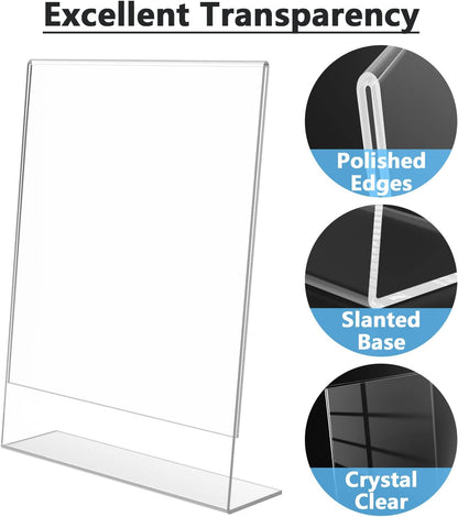 MaxGear Acrylic Sign Holder 8.5 x 11 Inches , Clear Sign Holders Plastic Display Stand Slant Back Countertop Display Picture Frames for Menus, Flyer, Use In Office, Store, 32 Pack