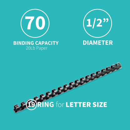 Binditek 120 Pack Binding Covers and Combs kit, Includes 50 Pcs 8mil Clear PVC, 20 Pcs 1/2" Binding Combs, 50 Black Paper Covers, for Letter Size