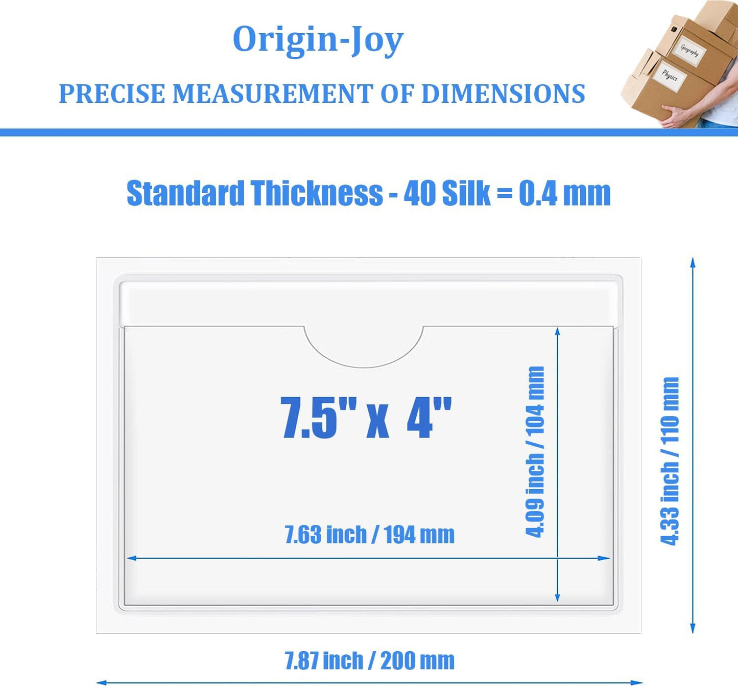 Origin-Joy 60 PCS Self Adhesive Index Card Pockets with Top Open, Clear Plastic Label Holder for Cards of Note, Library and Business, Adhesive Label Pockets & Card Holder (7.5 x 4 inch)