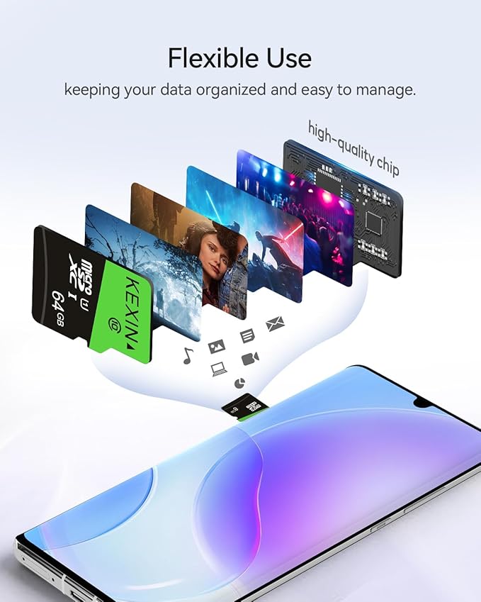 KEXIN 64GB Micro SD Card 10 Pack with SD Adapter microSDXC Memory Card UHS-I C10 U1 Micro SD Cards Bulk Full HD High Speed TF Card for Smartphone Tablet Action Camera Dash Cam Game Console, 10Pack 64G