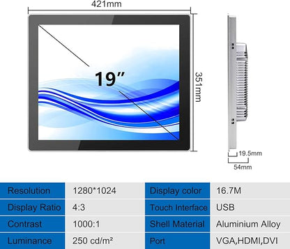 GreenTouch 19 Inch Front IP65 Panel Rugged Metal Case Display Touch Screen Industrial Grade Open Frame LCD Monitor - 1280x1024