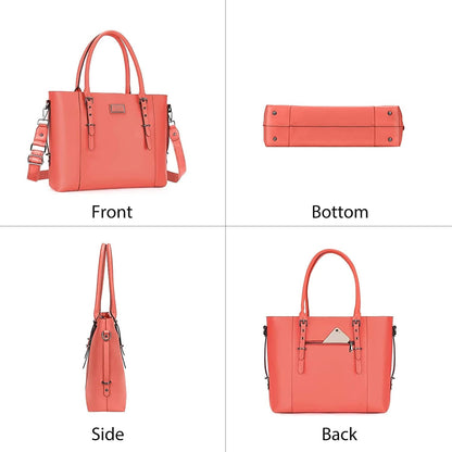 MOSISO PU Leather Laptop Tote Bag for Women, Waterproof Large Capacity Business Work Briefcase Shoulder Laptop Bag