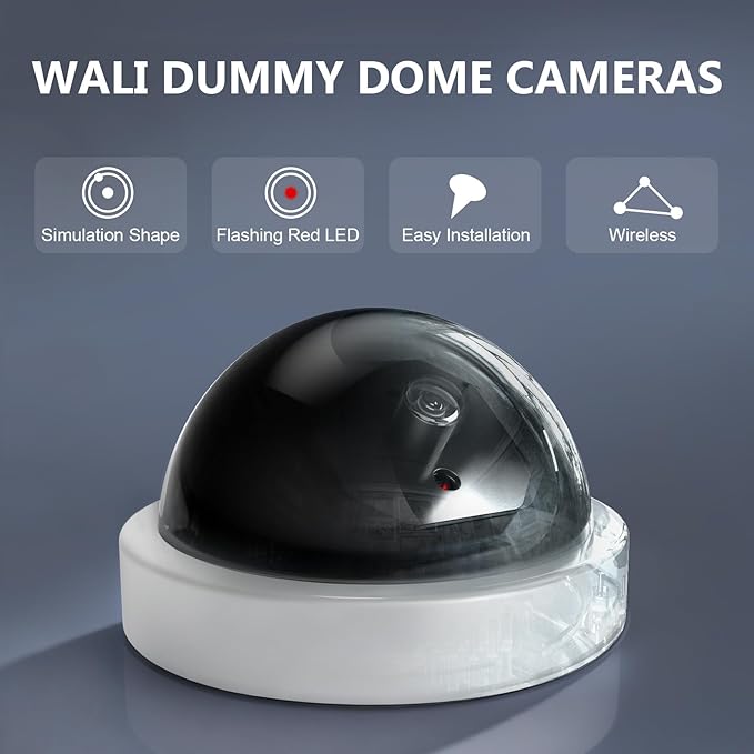 WALI Dummy Fake Security CCTV Dome Camera with Flashing Red LED Light with Security Alert Sticker Decals (SDW-8), 8 Packs, White
