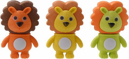12 Pack Lion Erasers for Kids, 3D Animal Erasers for Boys and Girls, Fun Take Apart Erasers for School Supplies Prize Gifts Party Favors