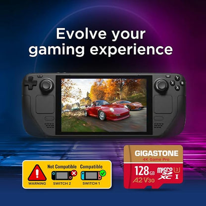 【for Switch 1 Only】 GIGASTONE 128GB Micro SD Card 2-Pack, 4K Game Pro, MicroSDXC Memory Card for Gaming Console, Security Camera, up to 100/50MB/s, UHS-I U3 A2 V30 C10【5-Years Data Recovery】