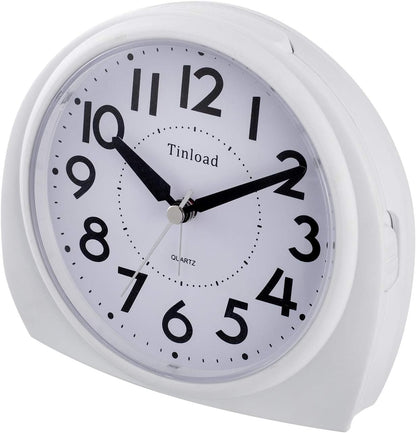 5.5" Large Analog Alarm Clock Silent Non Ticking, Gentle Wake, Beep Sounds, Increasing Volume, Battery Operated Snooze and Manual Light, Easy Set,White(Best for Elder)