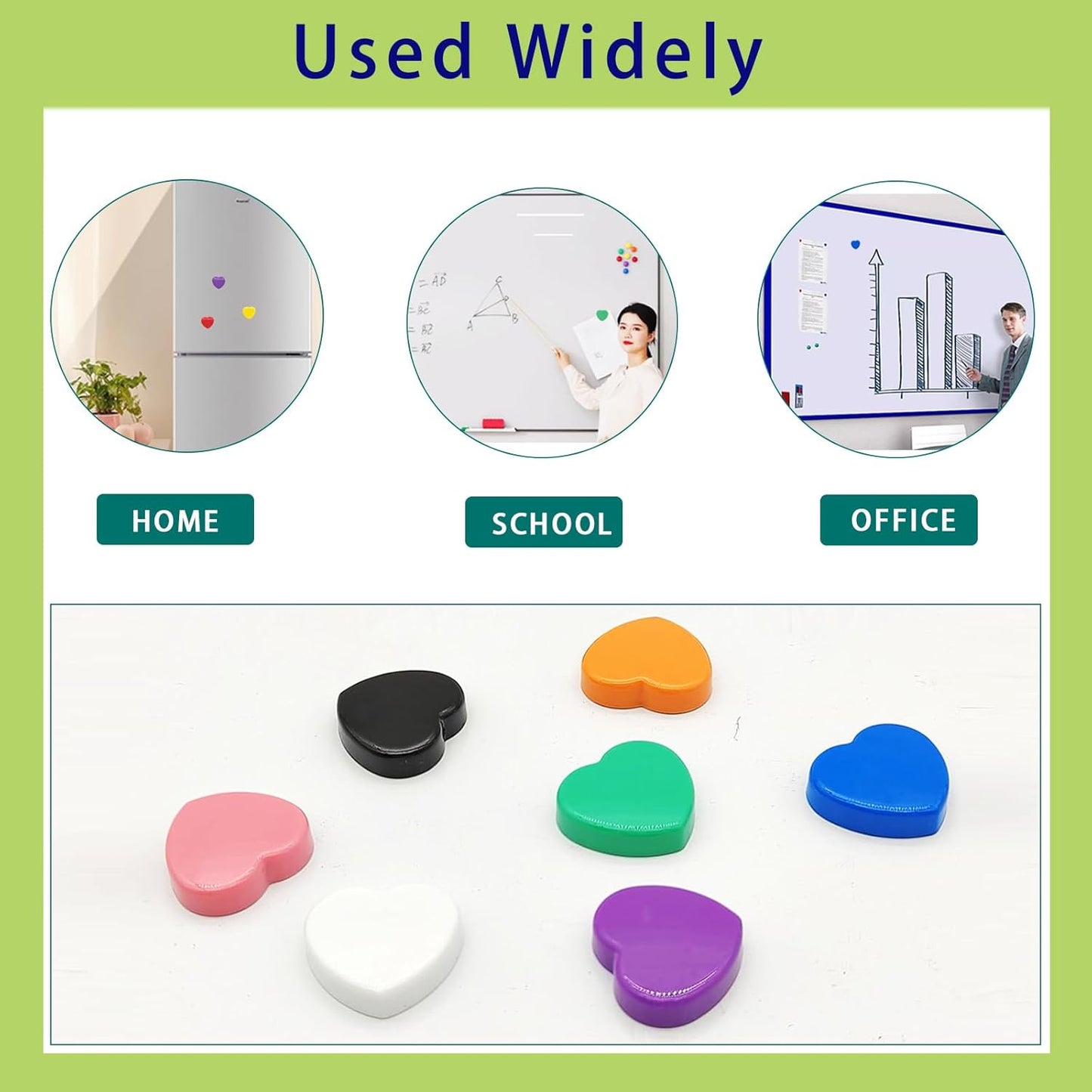 Fridge Magnets, 60 Pcs Mini Cute Magnets for Fridge, Locker, Kitchen, Office (10 Colors, Heart)