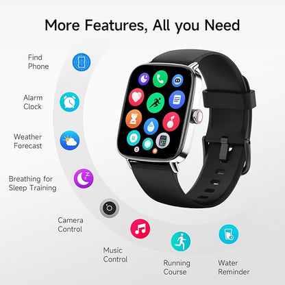 Smart Watch for Men Women, 1.85" HD Smartwatch Compatible iPhone/Samsung/Android (Answer/Make Calls), 100+ Sport Modes Fitness Tracker with Heart Rate/Sleep/SpO2 Monitor, IP68 Waterproof, with 2 Bands