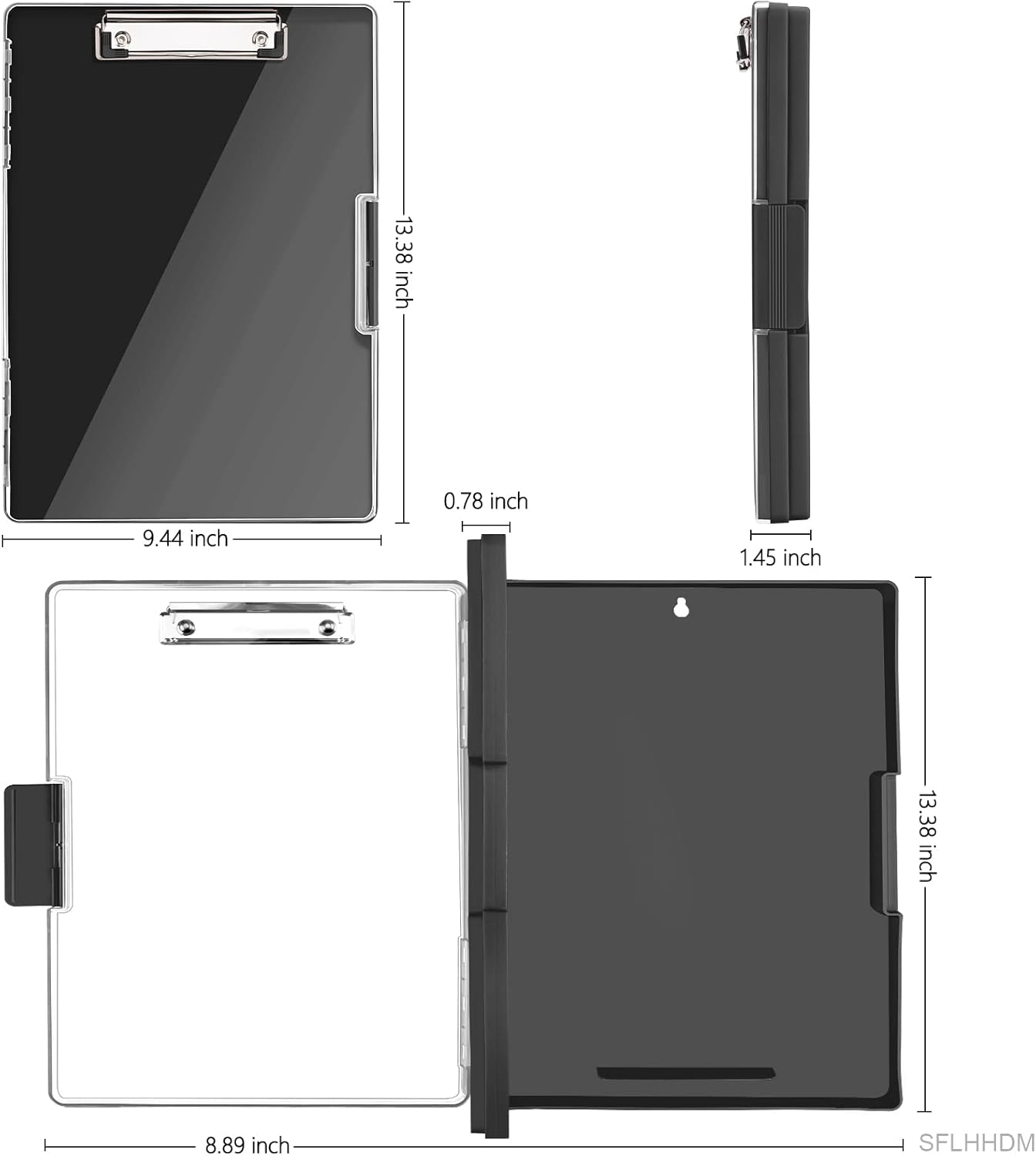 Clipboard with Storage,Heavy Duty Clip Boards 8.5x11 with 2 Storage Case,Clear Visible Top Panel Storage Clipboards,Side Opening Clip Boards,Nursing Clipboard Folder Case for Office Supplies-Black