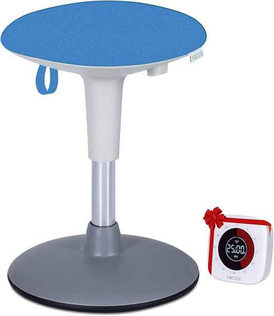 Wobble Stool for Kids Ages 7–12; Adjustable Height Wobble Stools for Classroom Seating with Soft Cushion; Flexible Wiggle Chair for Focus and ADHD Support + Bonus Visual Timer (Sky Blue)