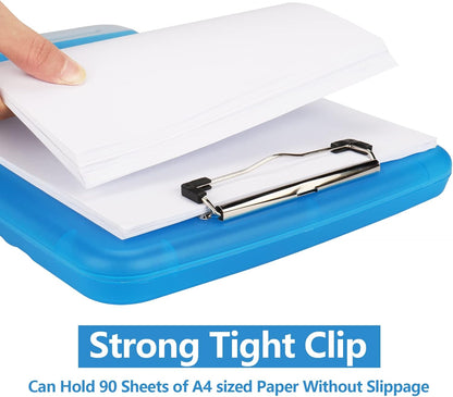 Clipboard with Storage, A4 Binder Nursing Clipboards with Pen Holder, Heavy Duty Storage Clipboard with Low Profile Clip, Clipboards Folder Side-Opening, Smooth Writing Clip Board (Transparent Blue)