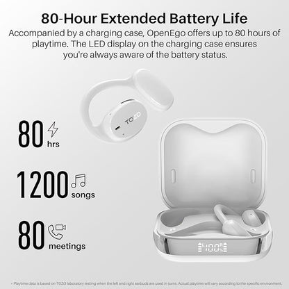 TOZO OpenEgo Open Ear Earbuds Bluetooth Headphones, AI Translation Wireless Earbuds with Real-Time 100+ LanguagesTranslation, 80Hrs Playtime, Digital Display, AI Clear Calls, Snow White