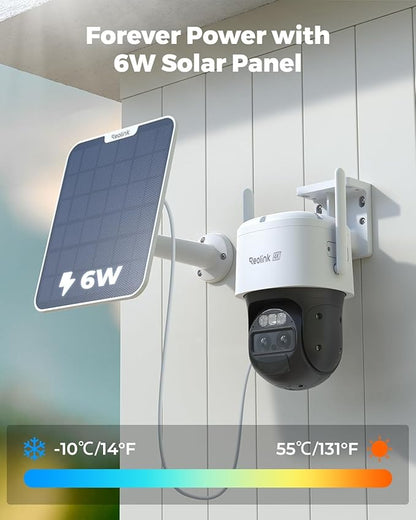REOLINK 4K Dual Lens Security Camera Outdoor, PTZ with Auto Tracking, No WiFi Solar Powered, 6X Hybrid Zoom, 8MP Color Night Vision, SIM Card Included,Motion Alert TrackMix Series+SP (WiFi Set)