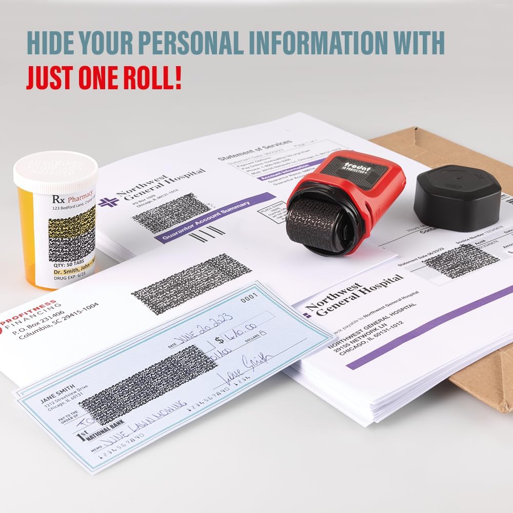 Trodat ID Protector+ Ink Roller – Identity Theft Protection Roller Stamp with Integrated Box & Letter Opener (3in1) – incl. 3 Refill Inks