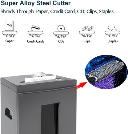 WOLVERINE 10-Sheet Super Micro Cut High Security Level P-5 Heavy Duty Paper/CD/Card Ultra Quiet Shredder for Home Office by 60 Mins Running Time and 6 Gallons Pullout Waste Bin SD9612 (Grey ETL)