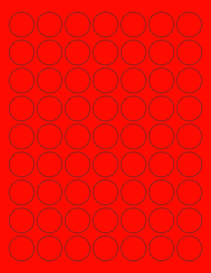 8-1/2 x 11" Neon Color High Light Fluorescent Labels for Laser & Inkjet Printer (RED Fluorescent, 1" Round - 63 per Page - 6300 Labels)