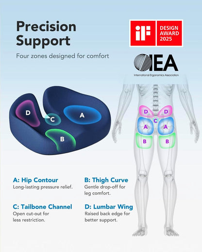 HUANUO Ergonomic Seat Cushion for Office Chair, Extra Large Car Seat Cushion, Tailbone and Back Support, Cooling Gel Enhanced, 4-Zone Pressure Relief Chair Cushions for Office, Car, Wheelchair