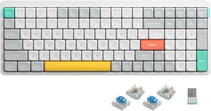 nuphy Air96 V2 Wireless Mechanical Keyboard,100 Keys RGB Backlit Keyboard,Supports Bluetooth 5.1,2.4G and Wired Connection,for PC/Laptop/Windows/Mac -White Gateron Blue Switch