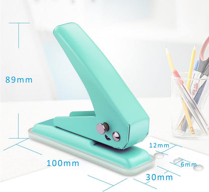 Single Hole Puncher Handheld 1/4 Inches Hole Punch, 20 Sheet Paper Punch Capacity Metal Hole Puncher with Skid-Resistant Base for Paper, Chipboard, Art Project, Green