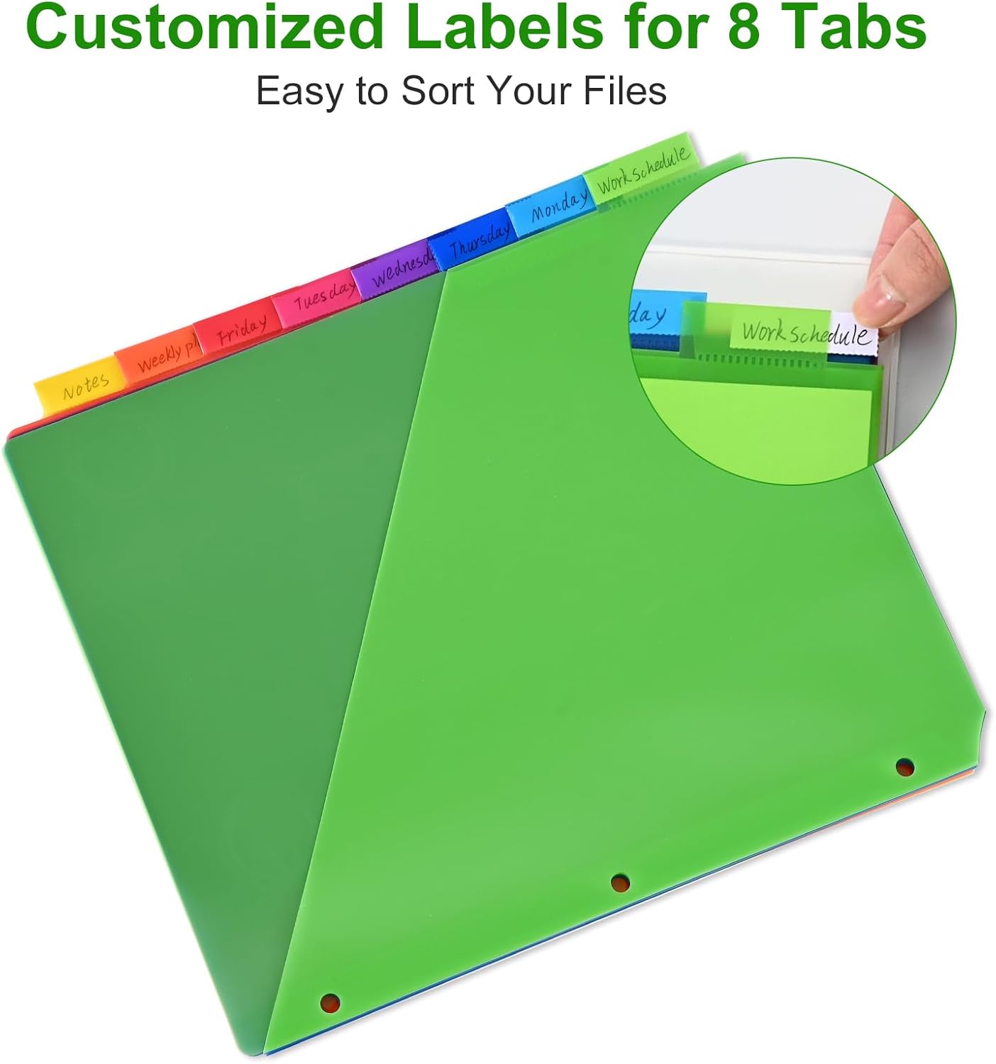 8-Tab Binder Dividers - Index Pockets Divider for 3 Ring Binders, 3-Hole Plastics Sheets Protectors for US Letter Size in 0.5'', 1'', 2'', 3 inch Binders, 8 Colors (XY004) (12 Packs)